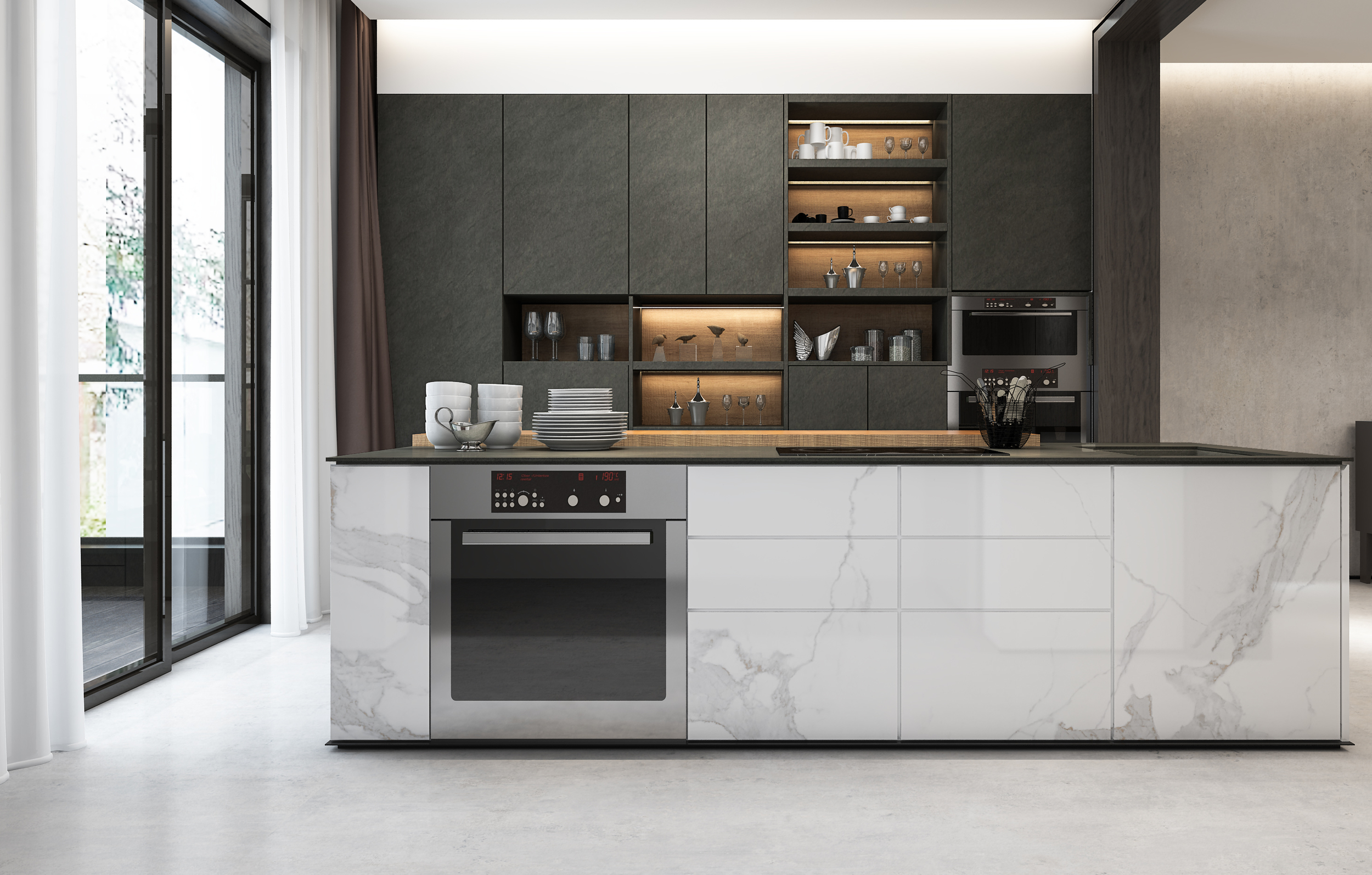 На пол Obsidian Black Matt Спеченный камень 1600x3200x12 - фото 4