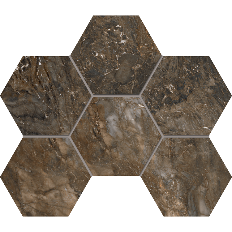 Mosaic/BR04_PS/25x28,5/Hexagon Декор Bernini Dark Brown BR04 28.5x25 Полированная