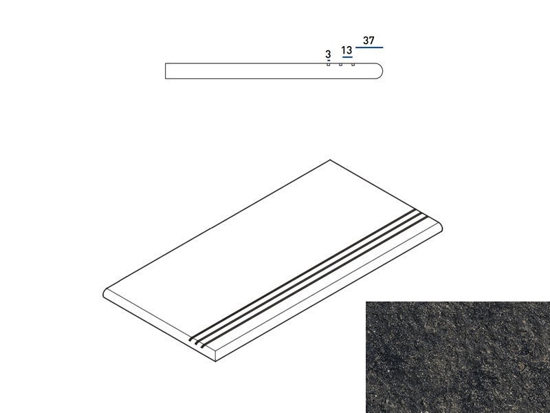 620040000103 Ступень Room X2 Блэк Закругленная Грип 30x60 Левая