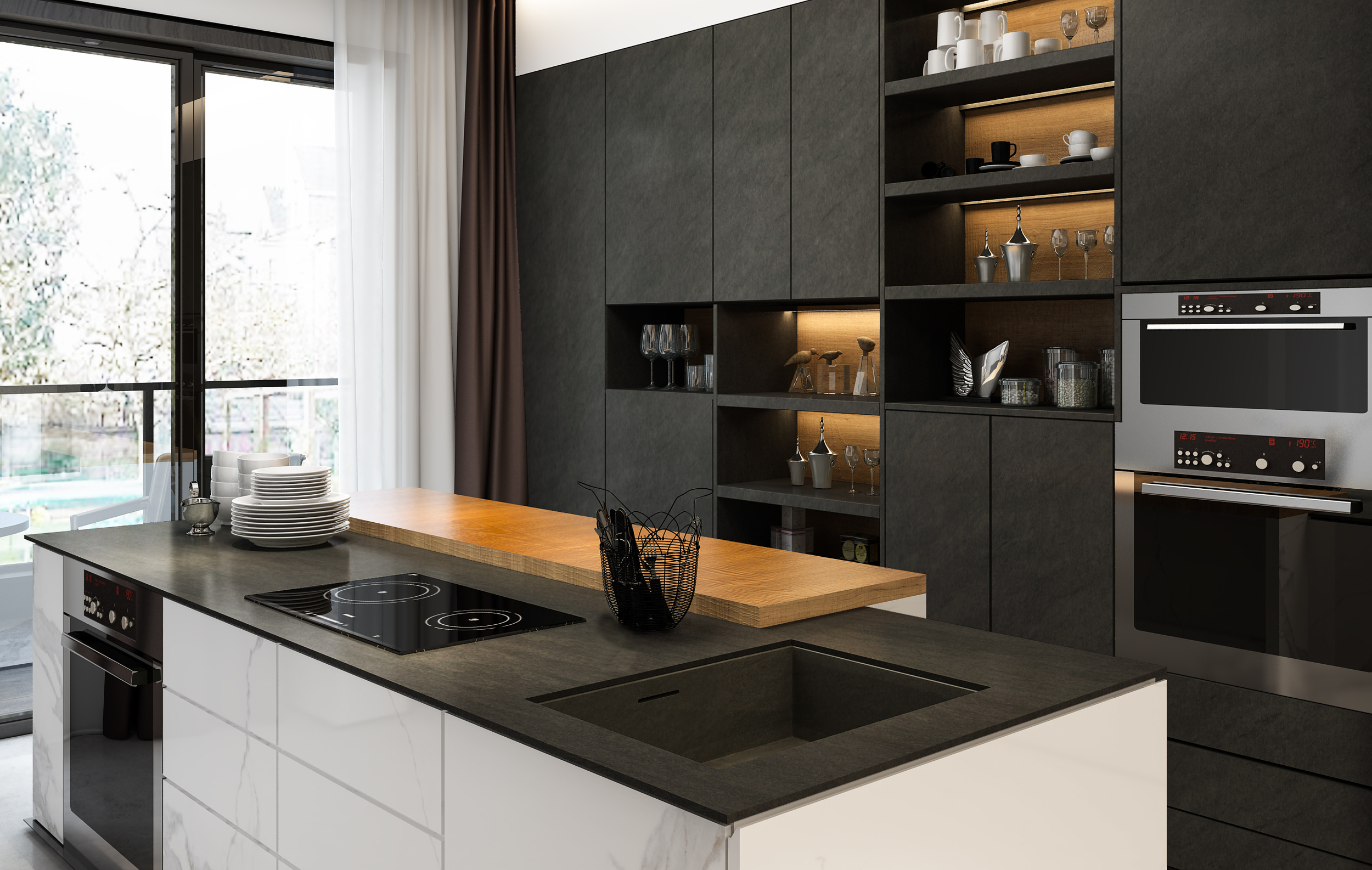 На пол Obsidian Black Matt Спеченный камень 1600x3200x12 - фото 2