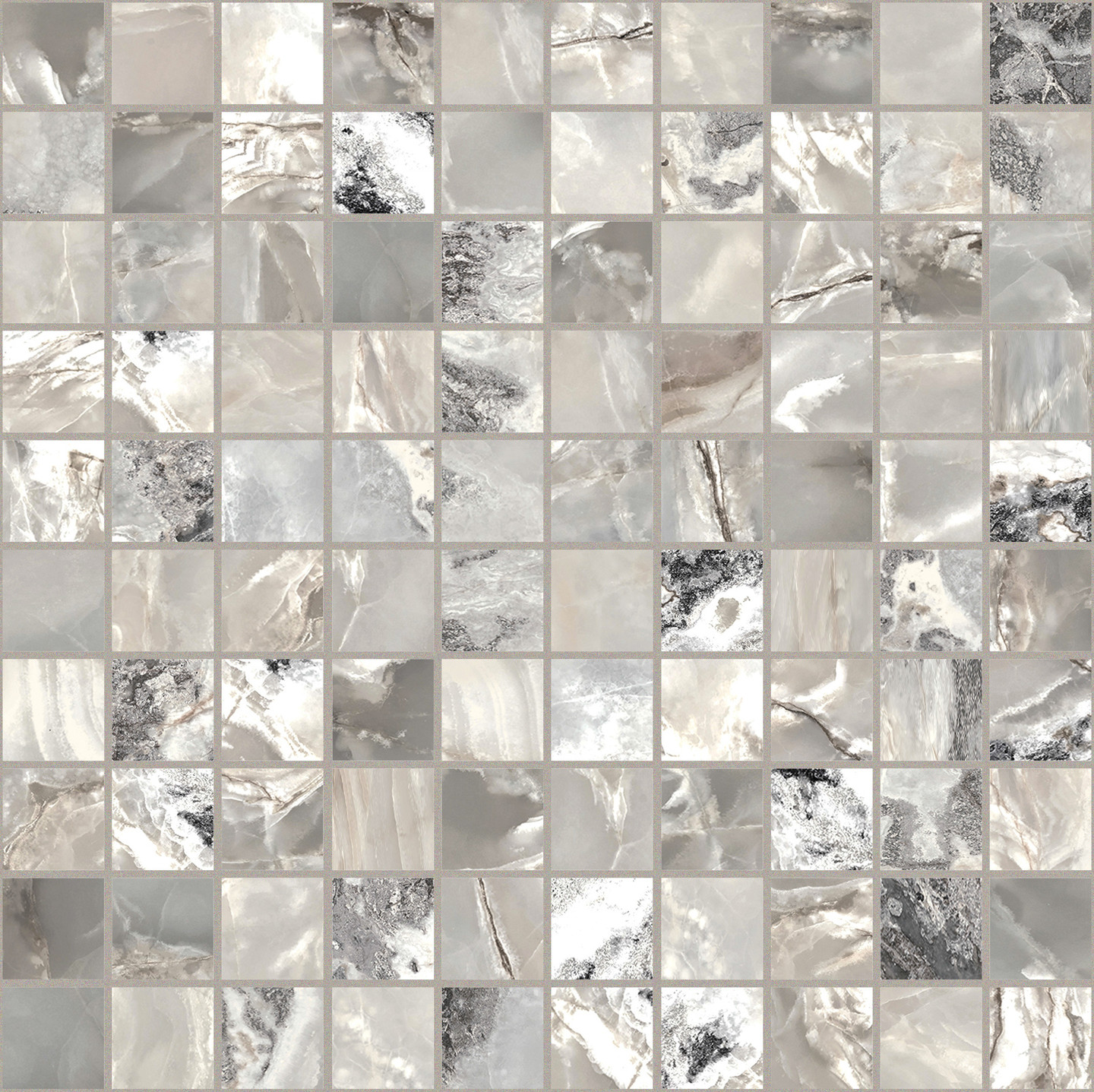 767666 На пол Onyx and More Silver Blend Satin Mosaico 3x3 30x30