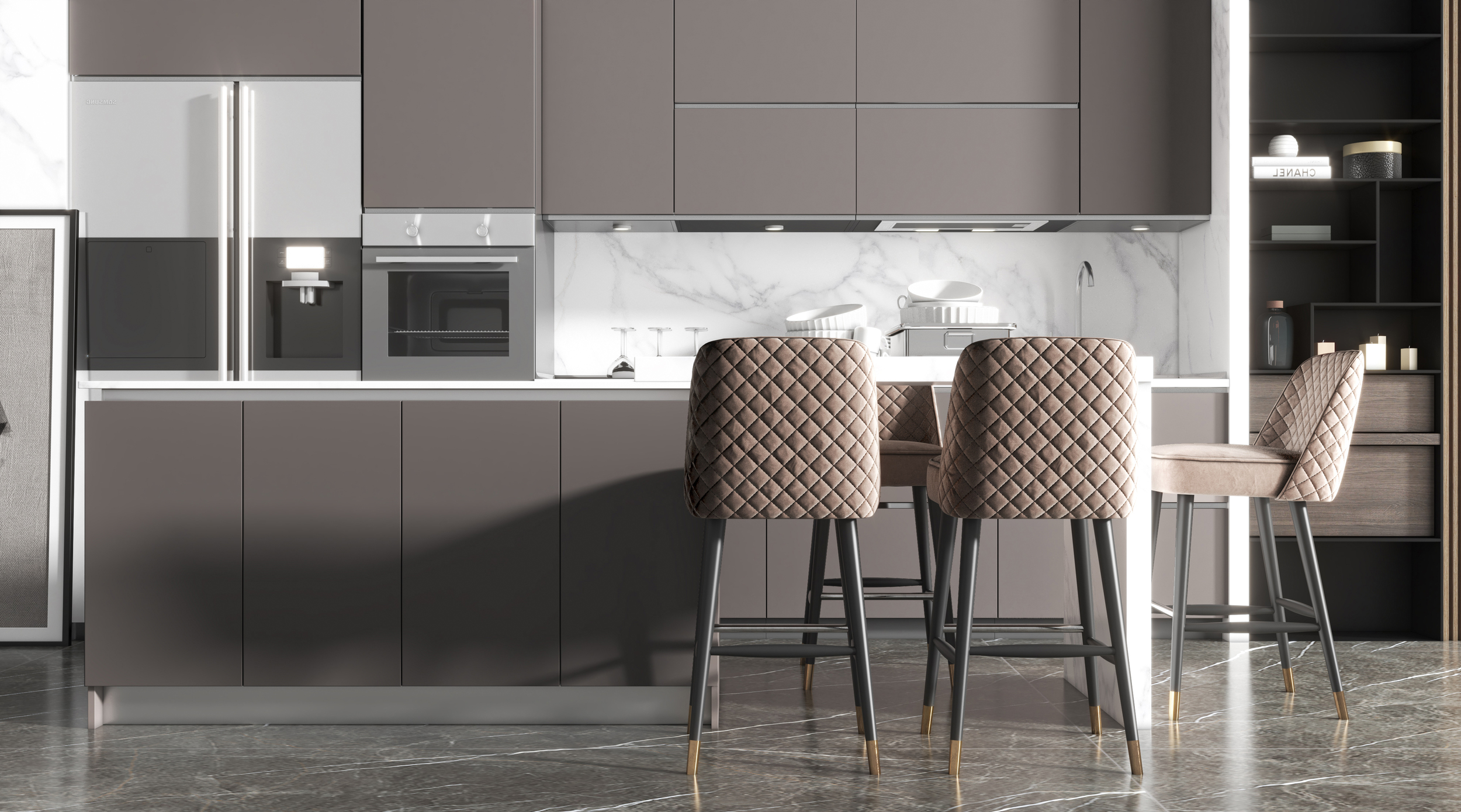 На пол Khaki White Спеченный камень бархатный 1200x2700x6 - фото 2