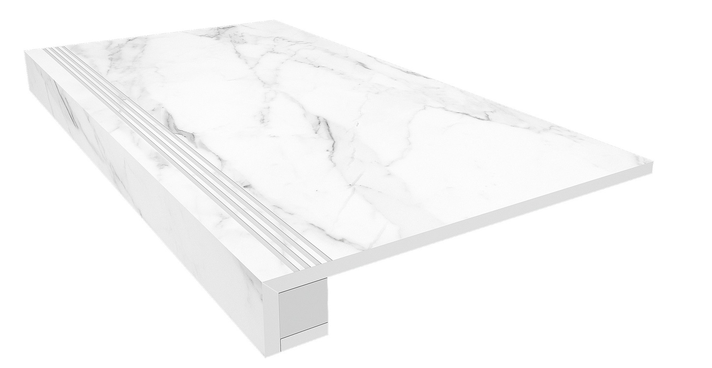 Set/Steptrade/SM01_NS/33x120/Riser/SM01_NS/14,5x120 Ступень Supreme Комплект SM01 Platinum неполированная прямоугол. бортик с насечками  Подступенок 14.5x120