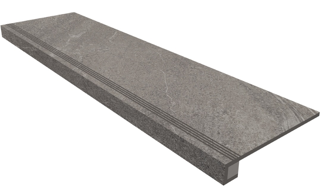 Set/Steptrade/GB02_NS/33x120/S1/Stripe/GB02_NS/14,5x120 Ступень Gabbro GB02 Grey неполированная прямоугольный бортик  подступенник 33x120