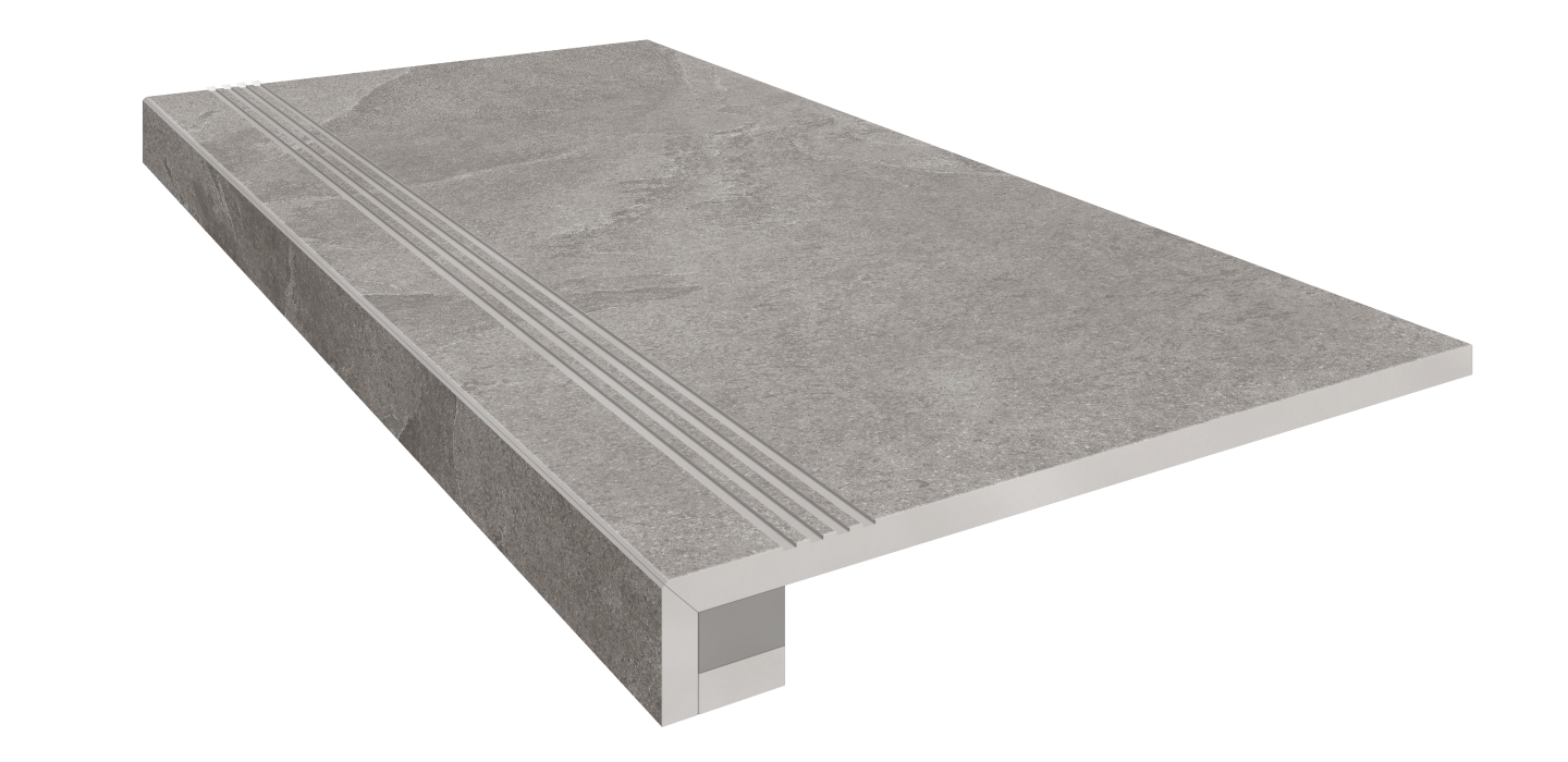 Set/Steptrade/TE02_NS/33x120/S1/Stripe/TE02_NS/14,5x120 Ступень Terra TE02 Grey 120x33 неполированная  прямоугольный бортик+Подступенок 14.5x120