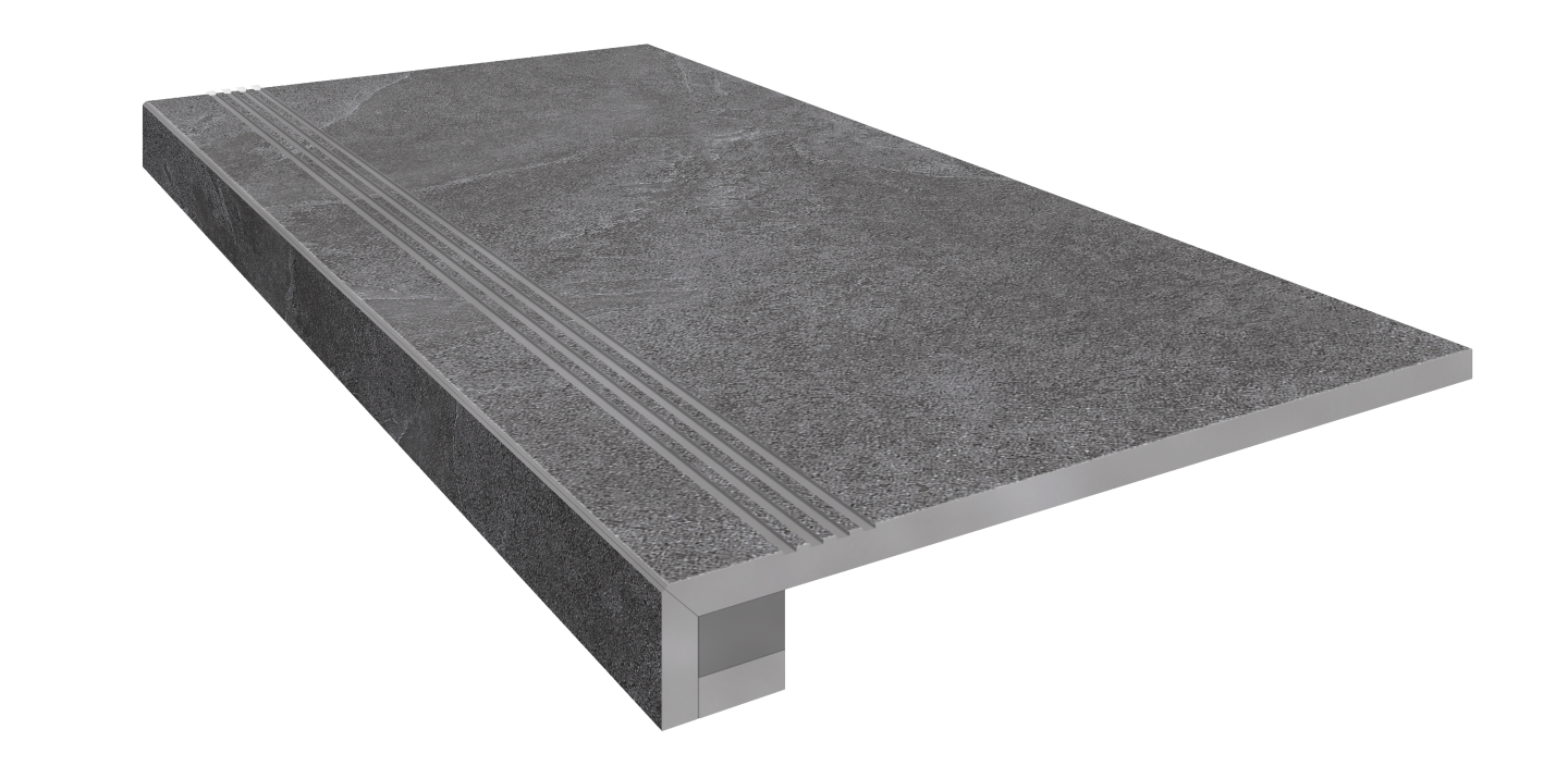Set/Steptrade/TE03_NS/33x120/S1/Stripe/TE03_NS/14,5x120 Ступень Terra TE03 Anthracite 120x33 неполированная прямоугольный бортик+Подступенок 14.5x120
