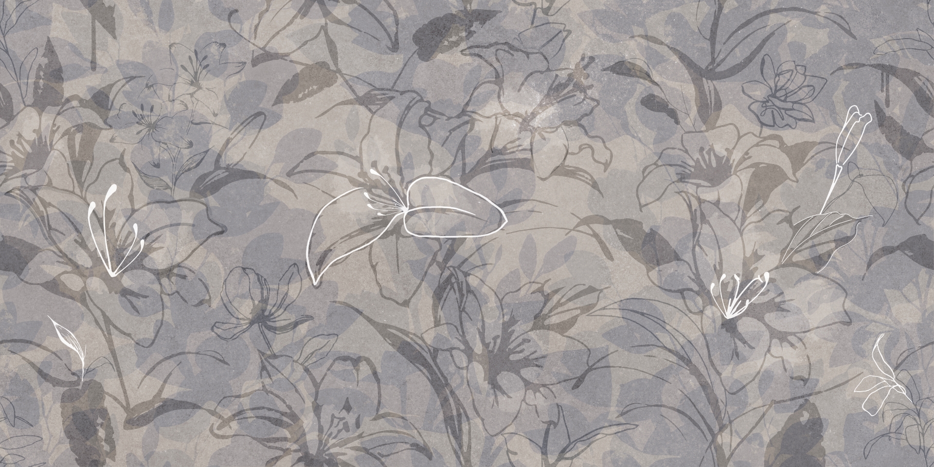 17647 На стену Floresta Цветы синий ректификат 60x120