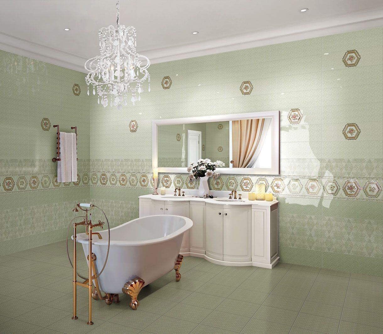 05-01-1-48-03-81-930-0 Бордюр Нефритовый фон Кремовый 4х60 - фото 2