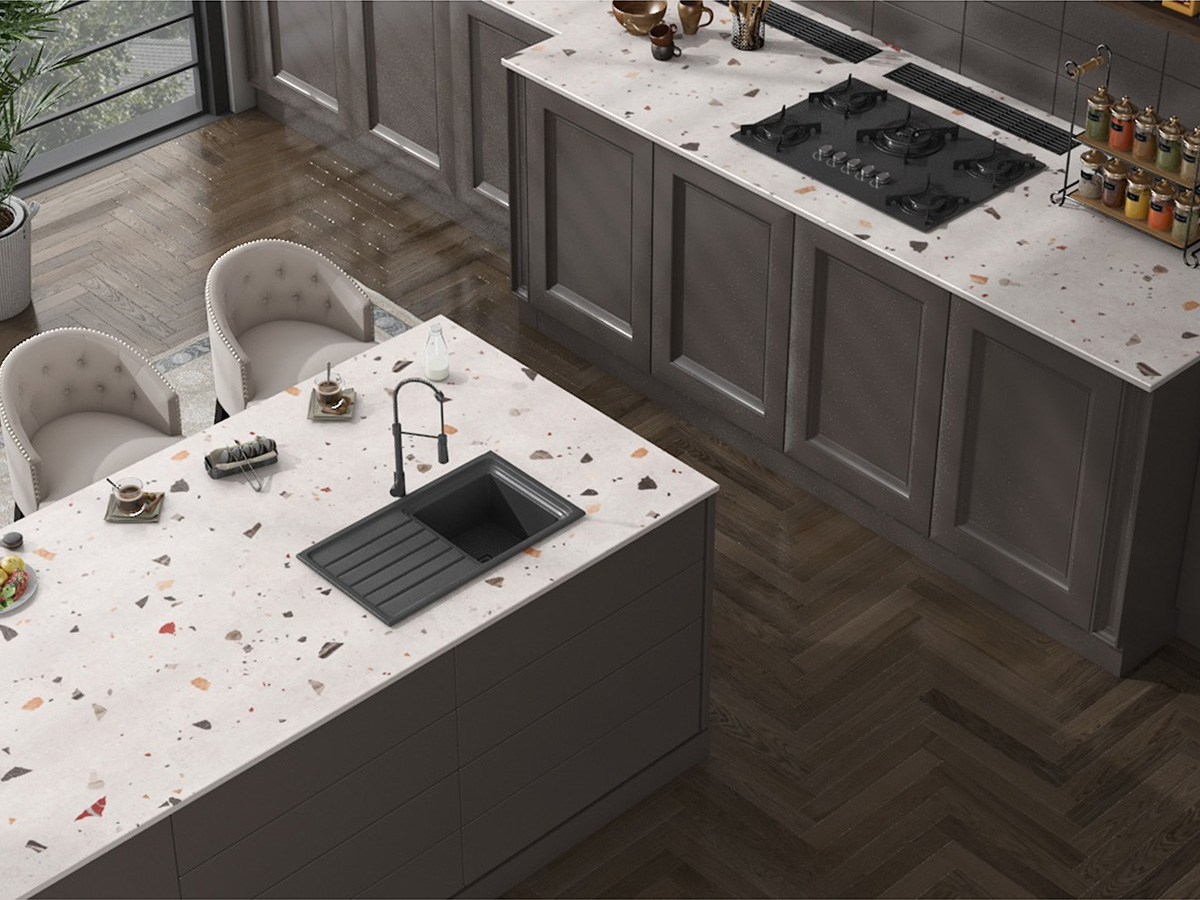 На пол Terrazzo White Digi Matt 800x2400x15 - фото 2