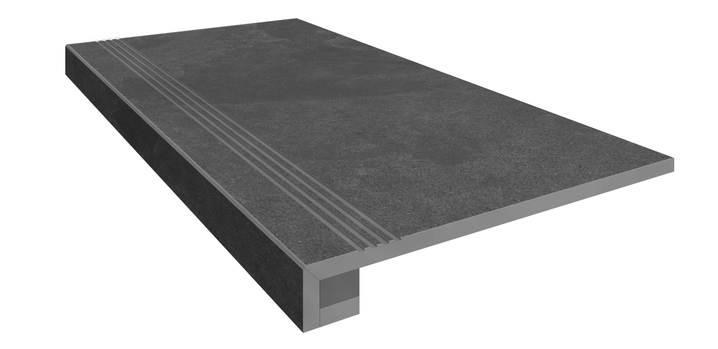 Set/TE04_NS/33x120/S1 Ступень Terra TE04 Black 120x33 неполированная прямоугольный бортик+Подступенок 14.5x120