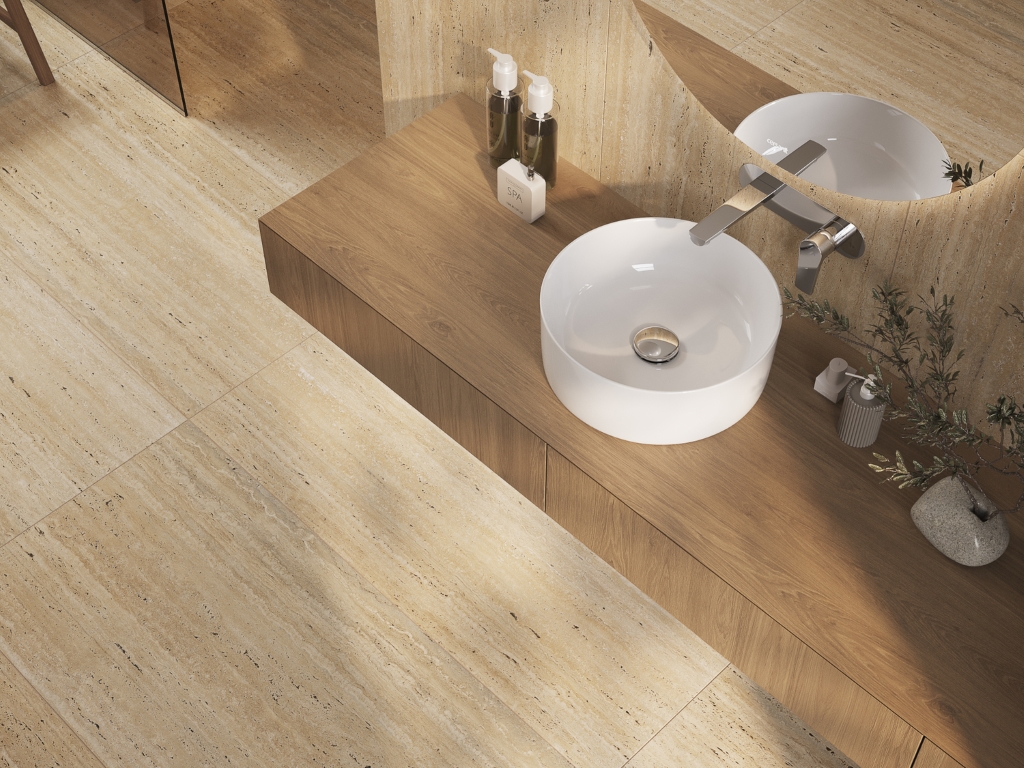 A17422 На пол Travertino Бежевый рельеф ректификат 60x120 - фото 7