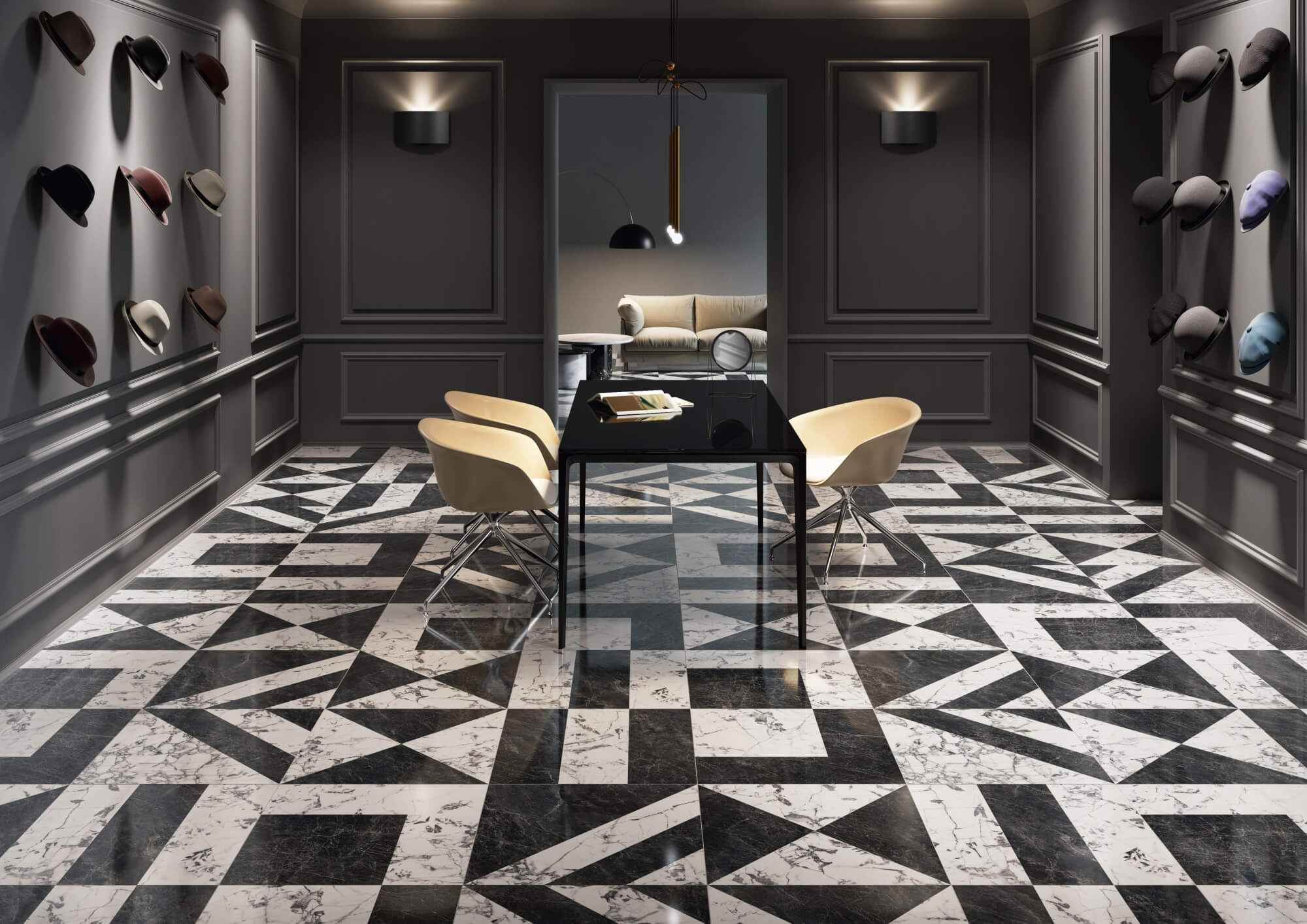 SG565422R На пол Бьянко Неро Белый Чёрный Лаппатированный 9мм 60x119.5 - фото 4