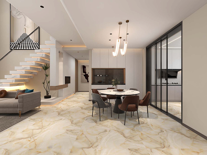 H18004006G Напольный Shiny Onyx Gold Carving 60x120 - фото 5