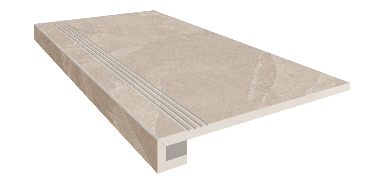 Set/Steptrade/TE01_NS/33x120/S1/Stripe/TE01_NS/14,5x120 Ступень Terra TE01 Beige 120x133 неполированная прямоугольный бортик+Подступенок 14.5x120