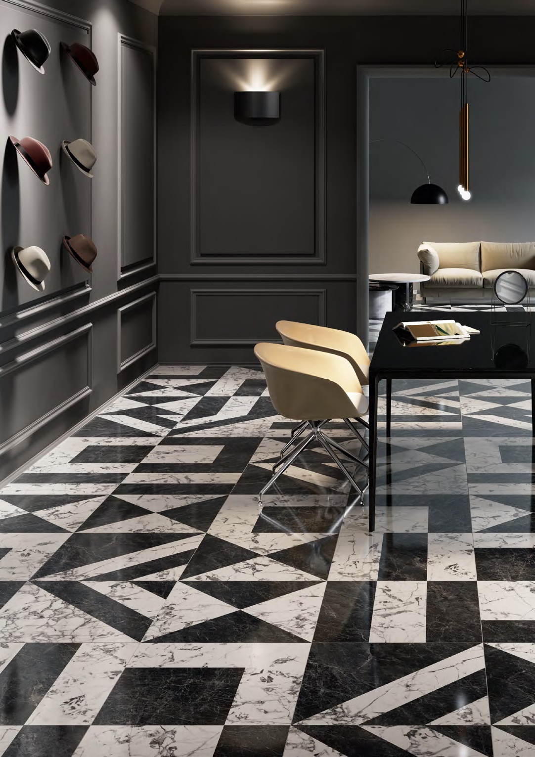 SG565422R На пол Бьянко Неро Белый Чёрный Лаппатированный 9мм 60x119.5 - фото 3