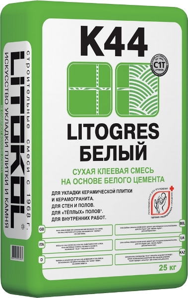  Клей на цементной основе K44 LITOGRES белый 25 кг