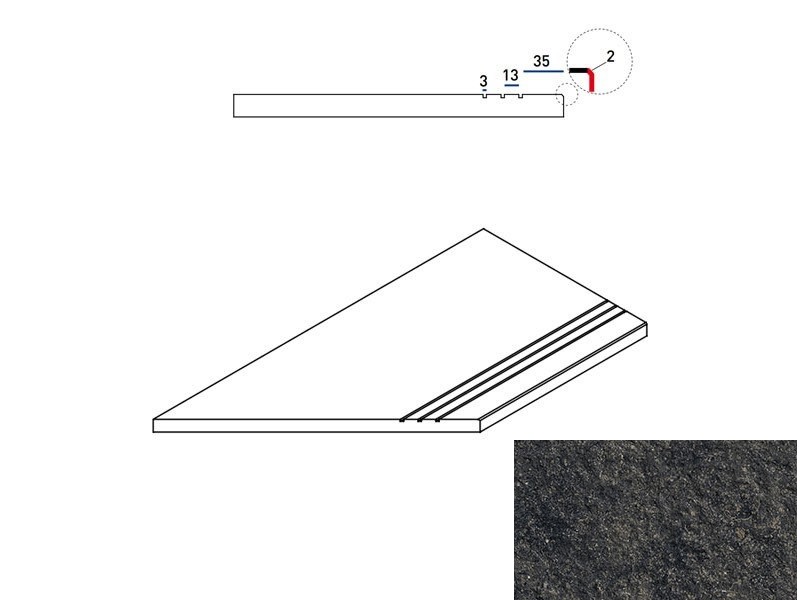 620090000681 Бордюр Room X2 Блэк Бортик 30x60 Грип Левая