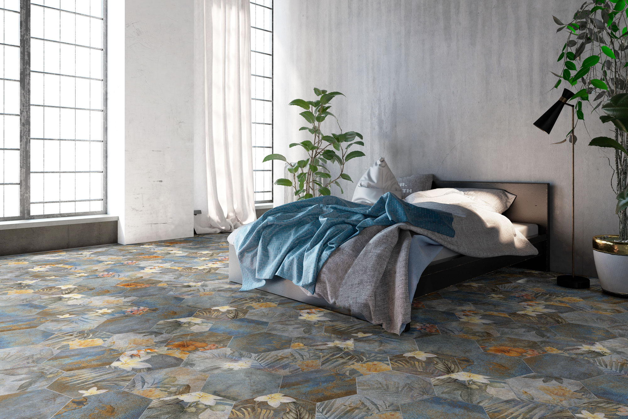 На пол Hibiscus Hexa Blue Matt Hexa - фото 3