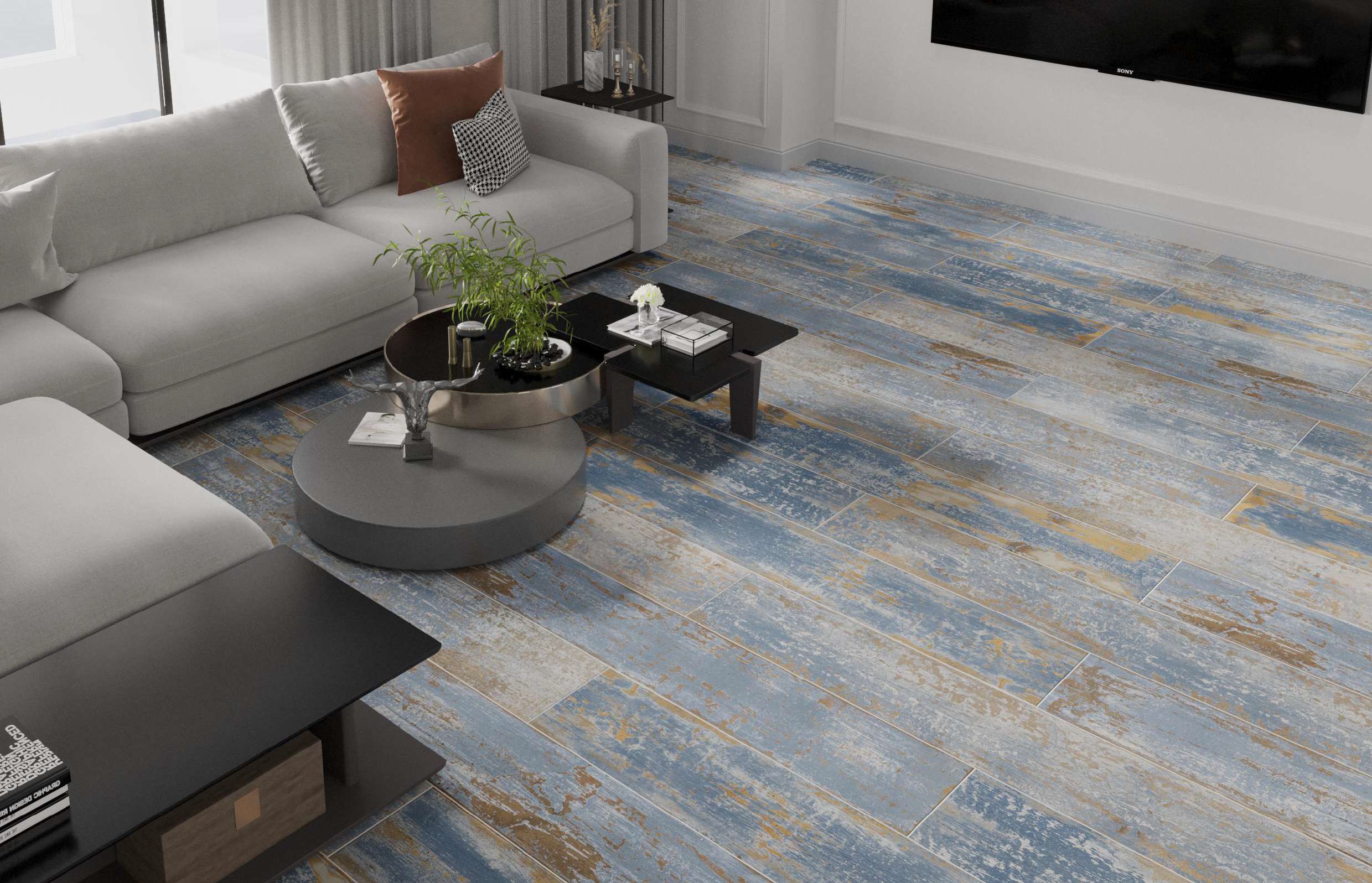 12L-018 На пол Carolina Wood Blue Carving 20х120 - фото 3