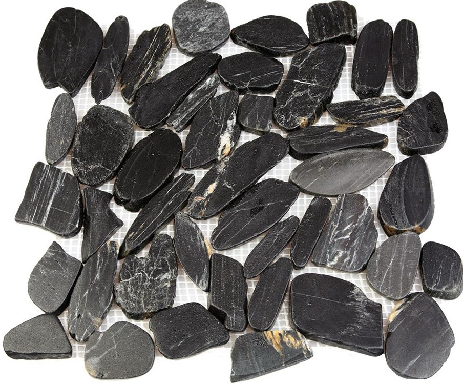 052381 MS00-3 BCP На пол Каменная Галька овал чёрная шлифованная 32x32