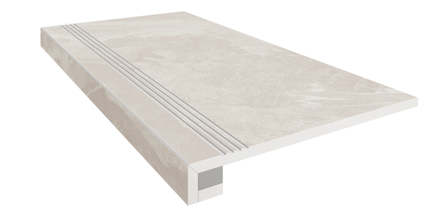 Set/Steptrade/TE00_NS/33x120/S1/Stripe/TE00_NS/14,5x120 Ступень Terra TE00 White 120x33 неполированная прямоугольный бортик+Подступенок 14.5x120
