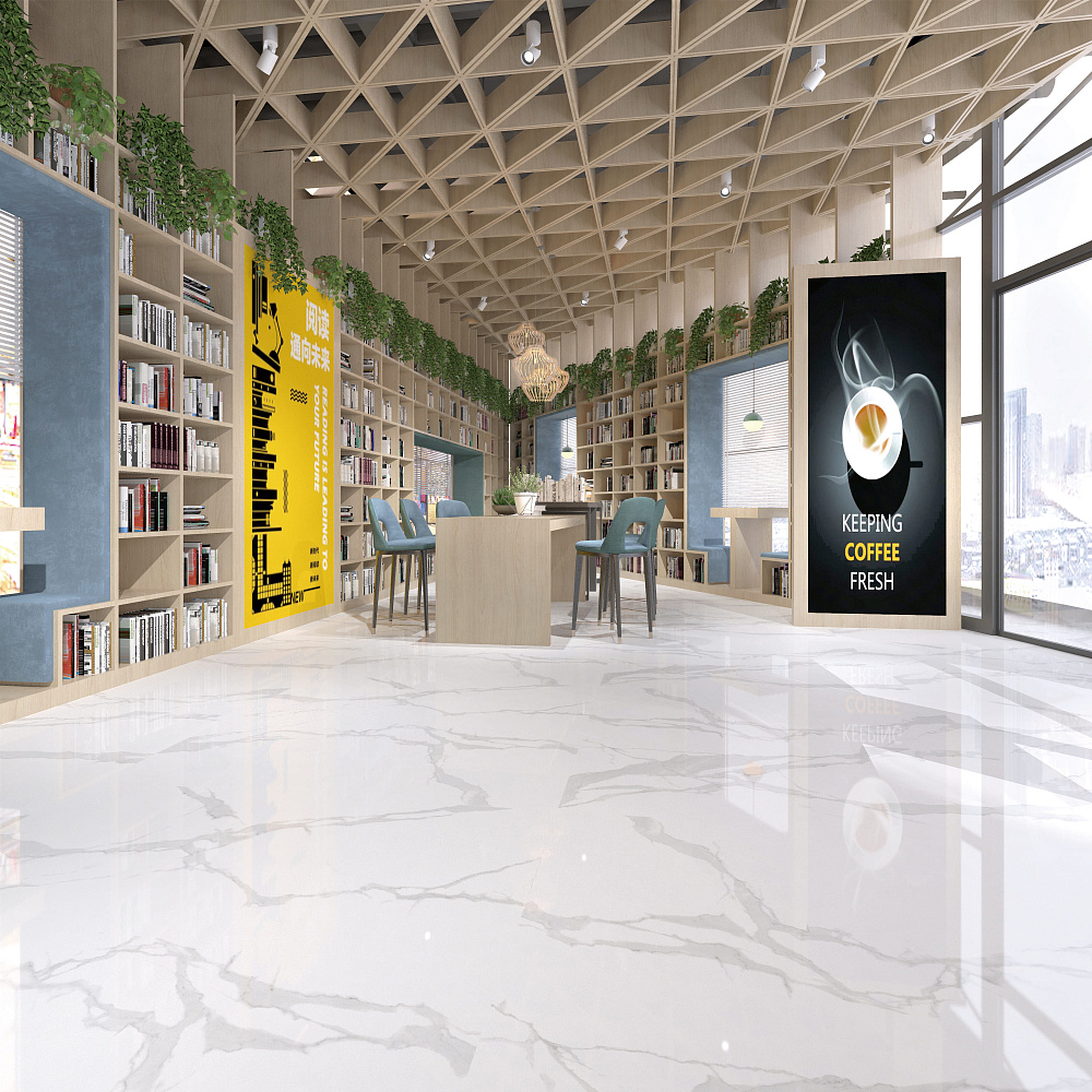 BHW-0026 На пол Bianco White Polished (Sinking Ink) 600x1200x8 - фото 4