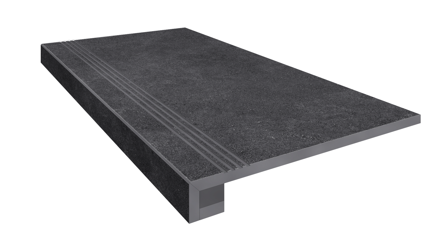 Set/Steptrade/LN04_NS/33x120/Stripe/LN04_NS/14,5x120 Ступень Luna Комплект LN04 Black 120х33 неполированная прямоугол. бортик+Подступенок 14.5x120