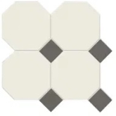 Керамогранит Йорк Октагон белый / Квадрат темно-серый на сетке 30.5x30.5