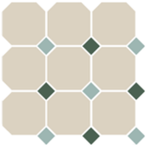 Керамогранит Victorian Designs 4416 Oct13+18-A White Octagon 16/Turquoise 13 + Green 18 Dots 30x30