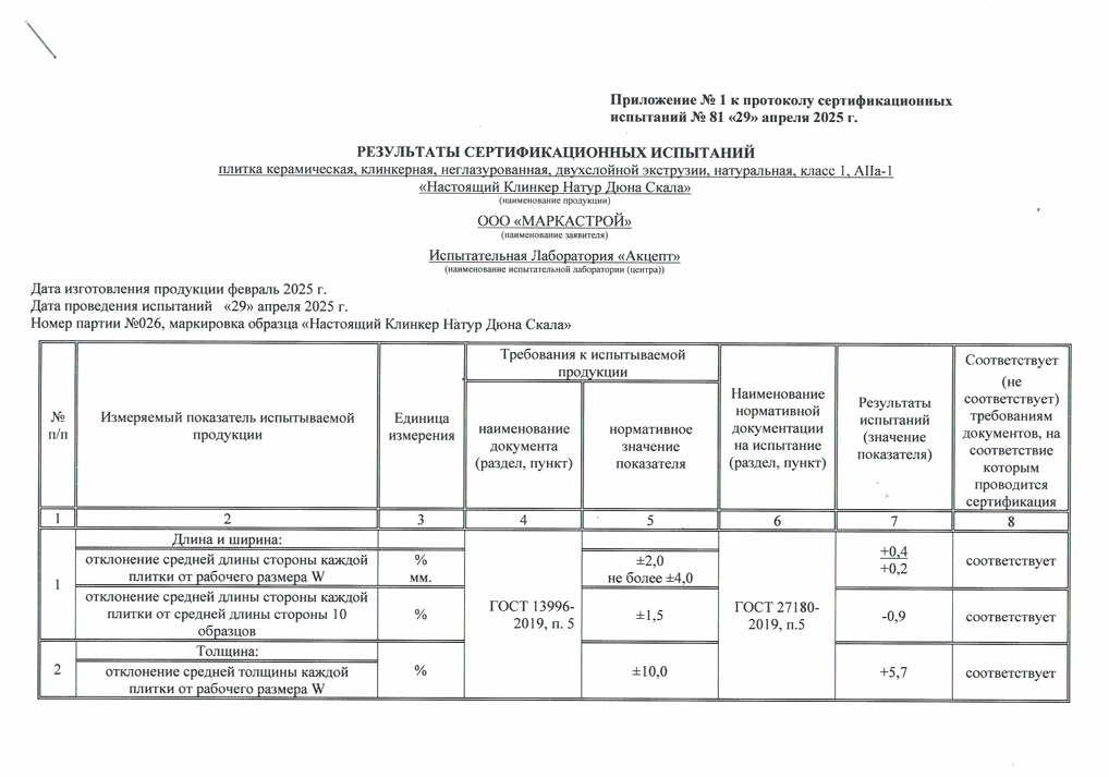 Сертификат на продукцию Натуральный Клинкер фото 9
